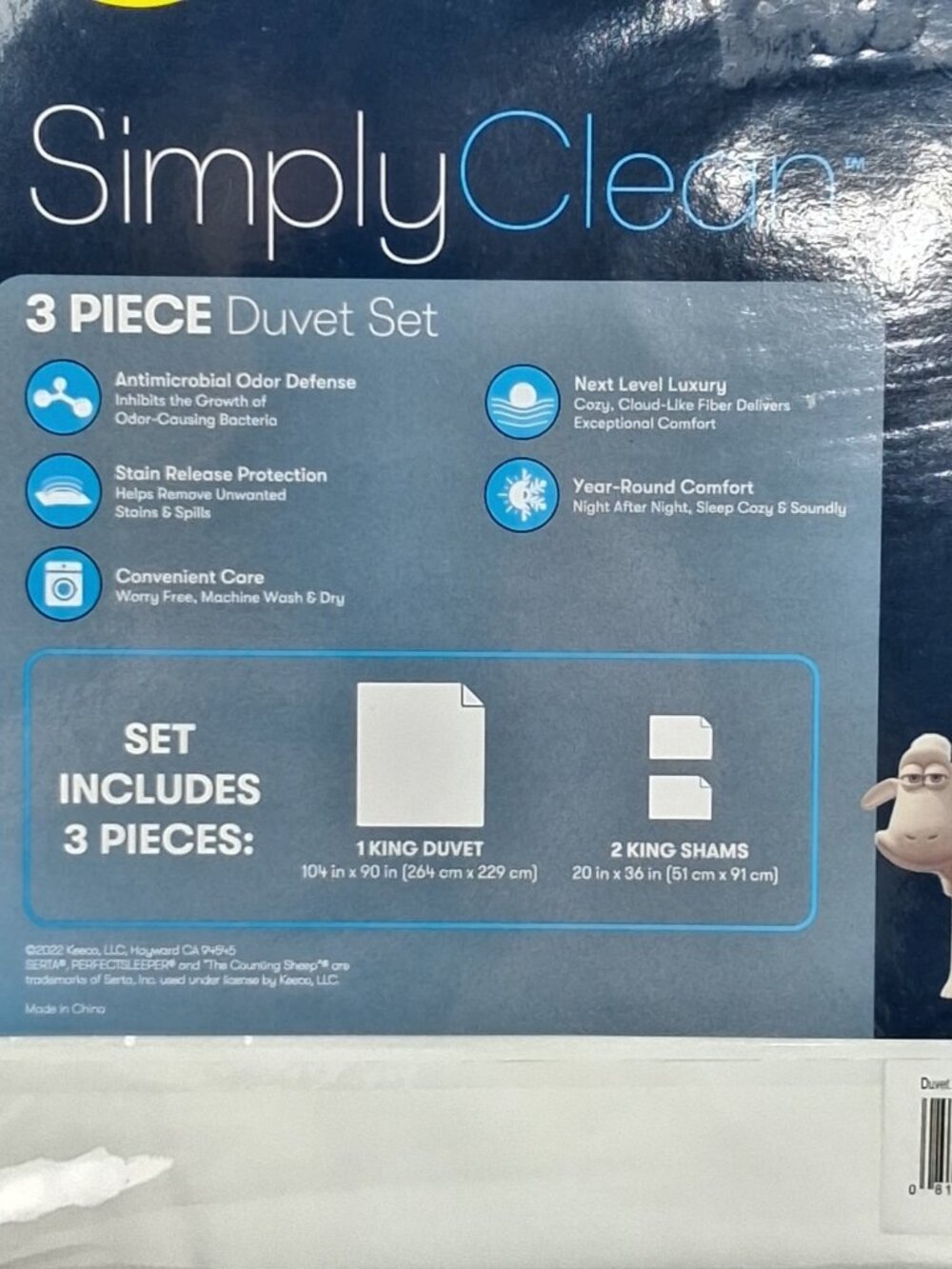 NEW SERTA Simply Clean 3 Piece DUVET SET Size KING  ( 1 Duvet - 2 shams) White - Picture 5 of 7